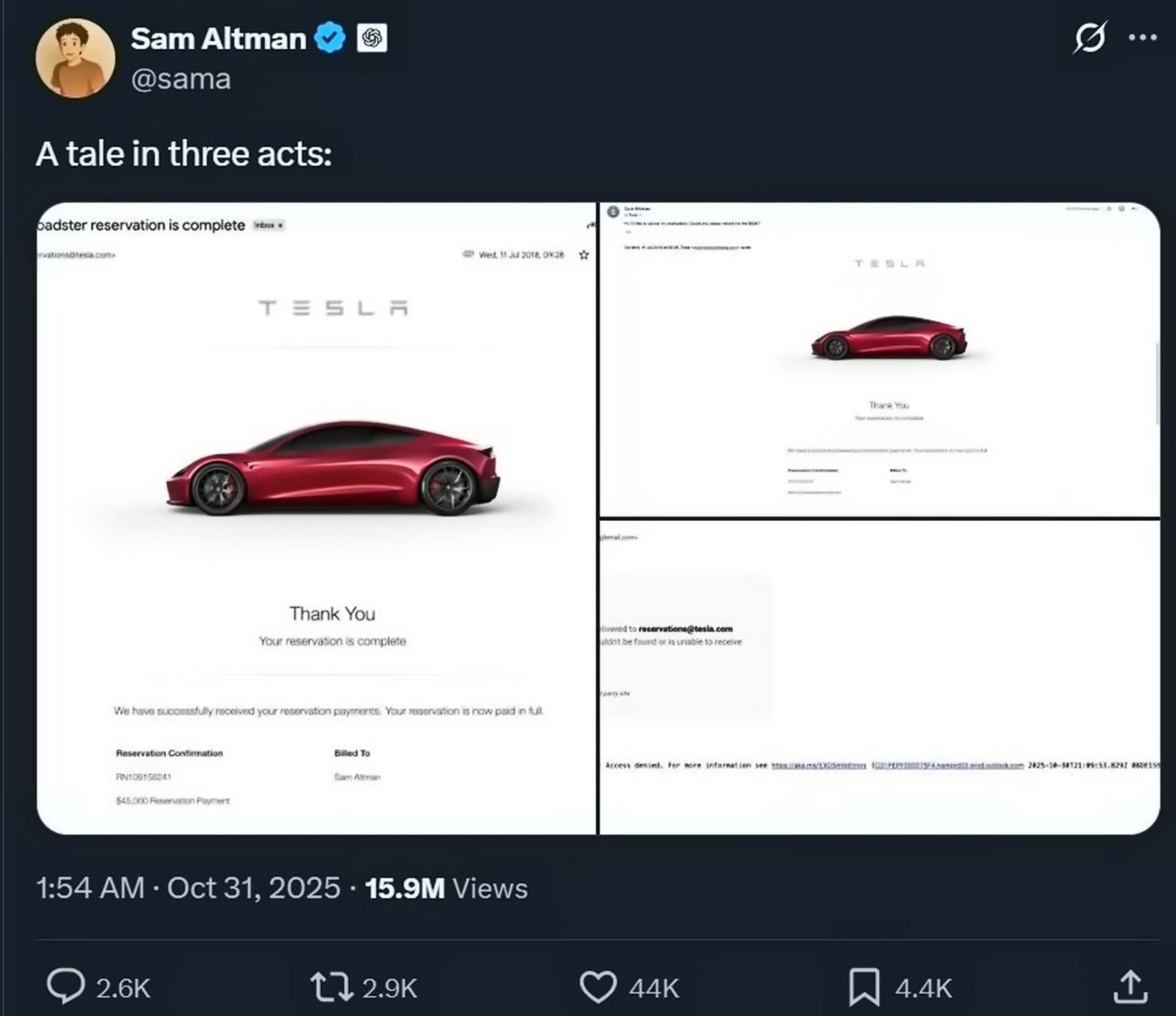 اسکرین شات توییت سم آلتمن