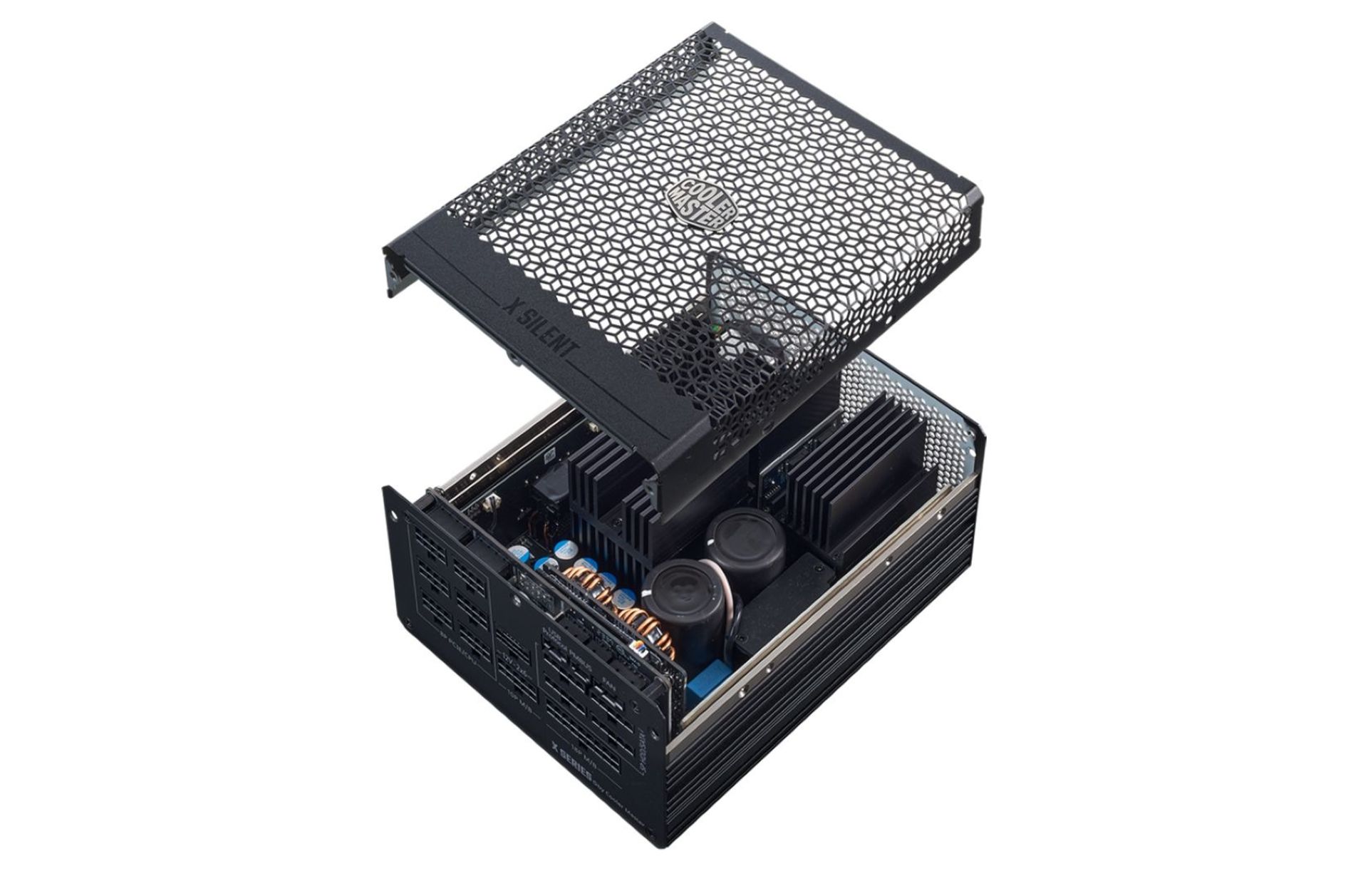 قاب باز شده‌ی پاور کولر مستر مدل X Silent Edge Platinum 850