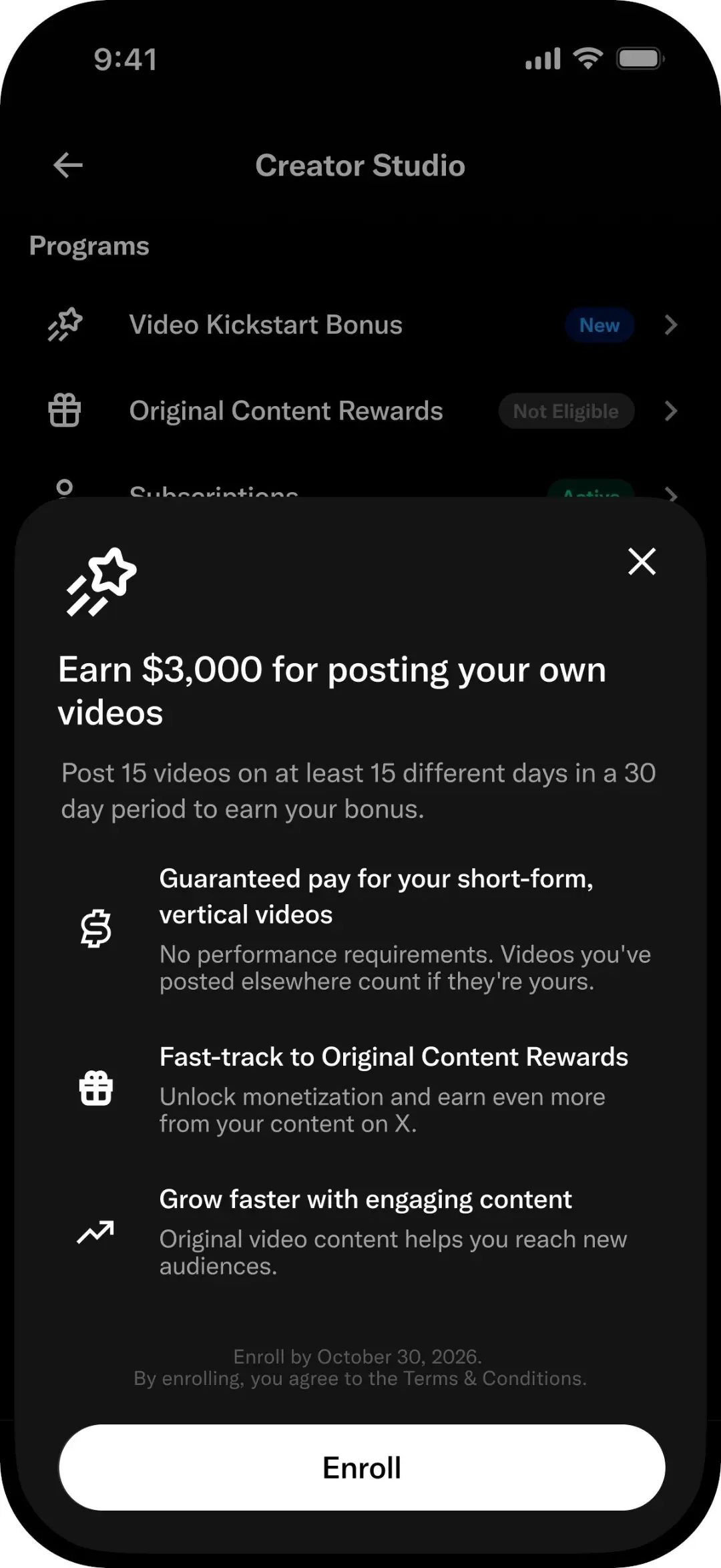 پنل Creator Studio در شبکه اجتماعی X با جزئیات پاداش ویدیو