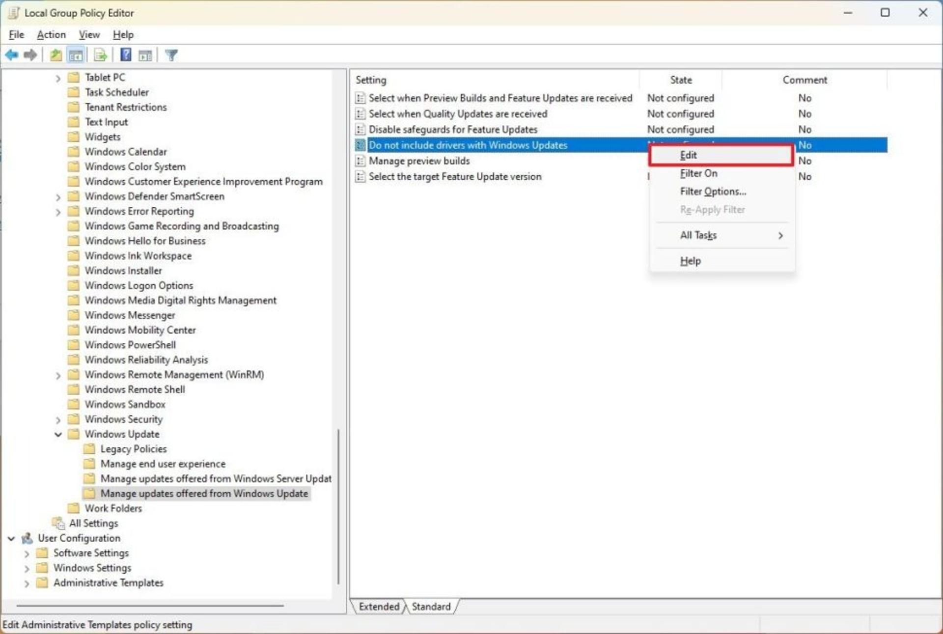پنجره‌ی Group Policy Editor در ویندوز ۱۱