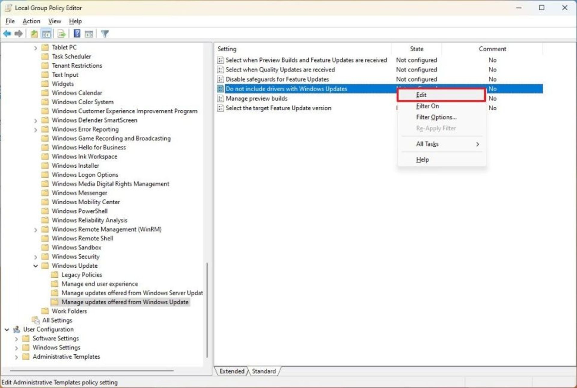 پنجره‌ی Group Policy Editor در ویندوز ۱۱