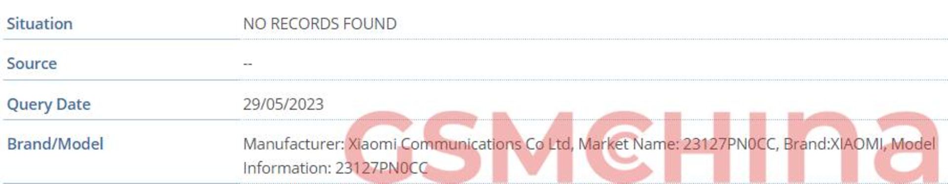 شماره مدل سری شیائومی ۱۴ در IMEI