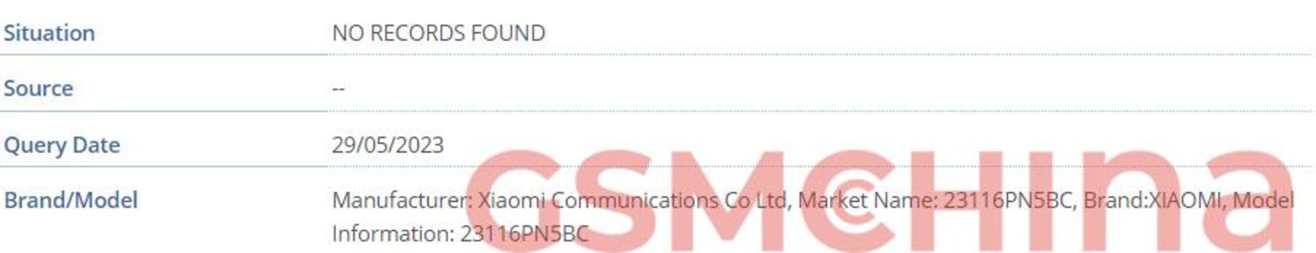 شماره مدل سری شیائومی ۱۴ در IMEI