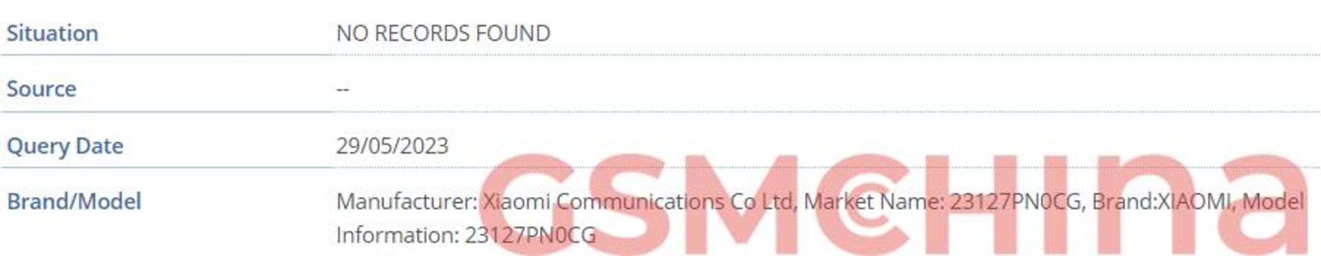 شماره مدل سری شیائومی ۱۴ در IMEI