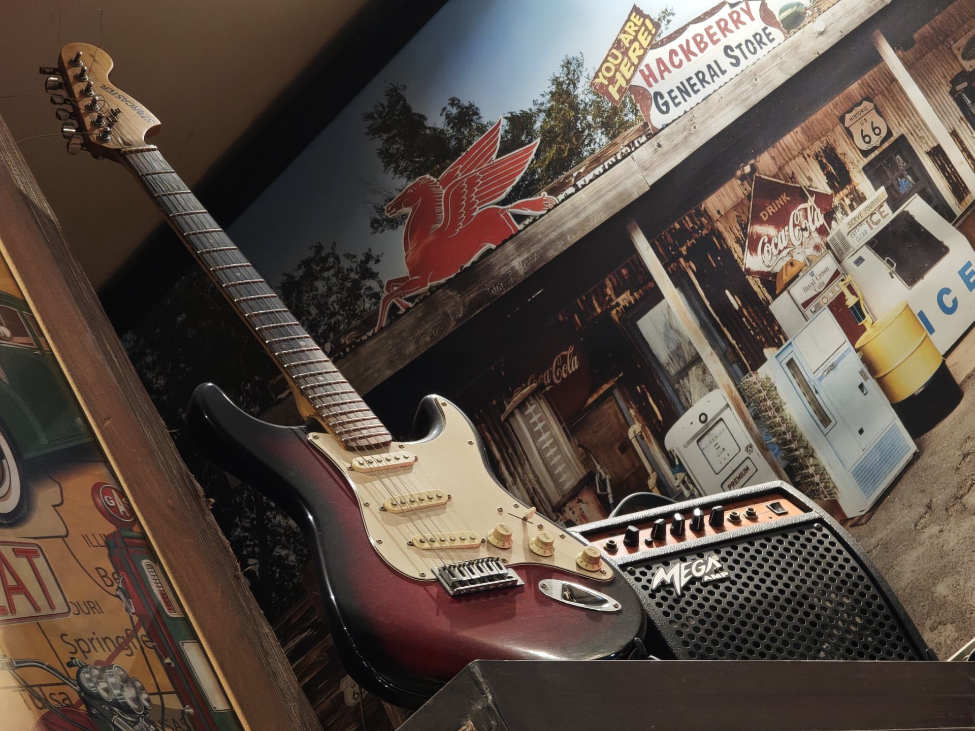 گیتار الکتریک در یک کافه با تم راک