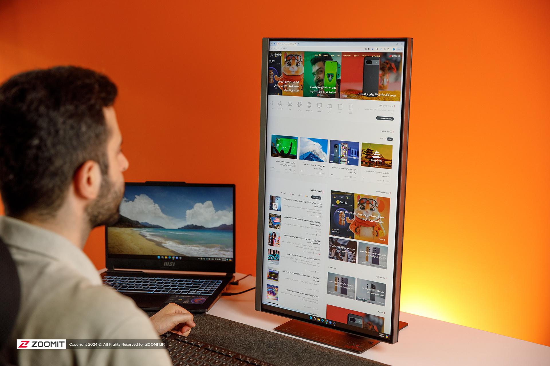 کار کردن با مانیتور 4K شیائومی در زاویه عمودی نمایشگر