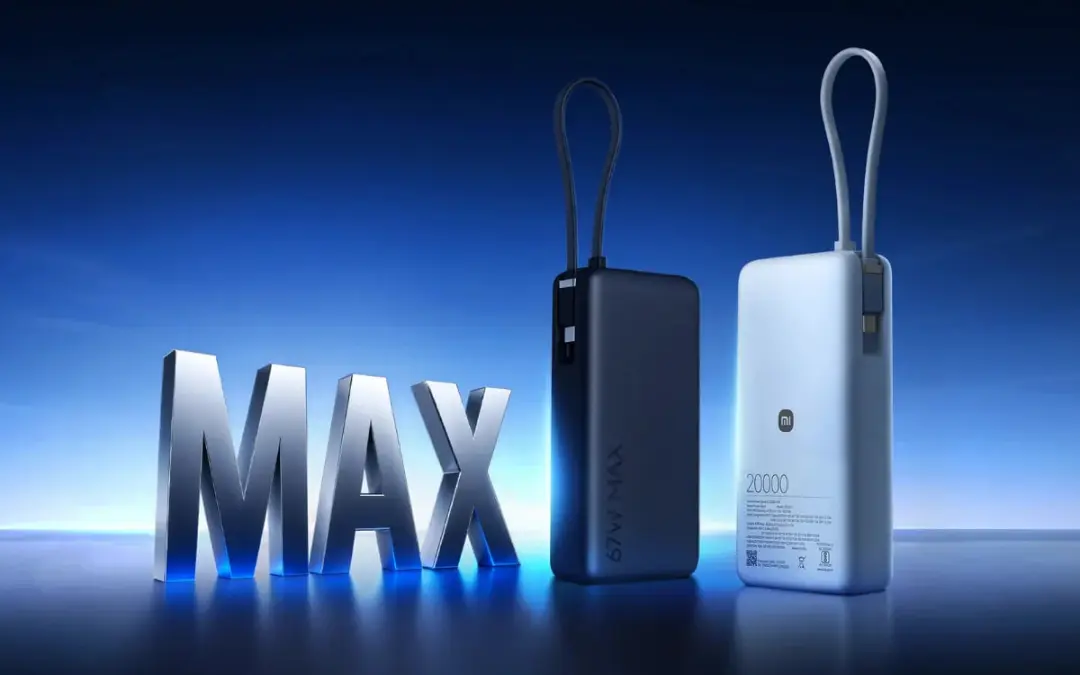 نمای تبلیغاتی دو عدد پاوربانک شیائومی مدل 67W MAX در رنگ‌های مشکی و سفید در کنار کلمه MAX