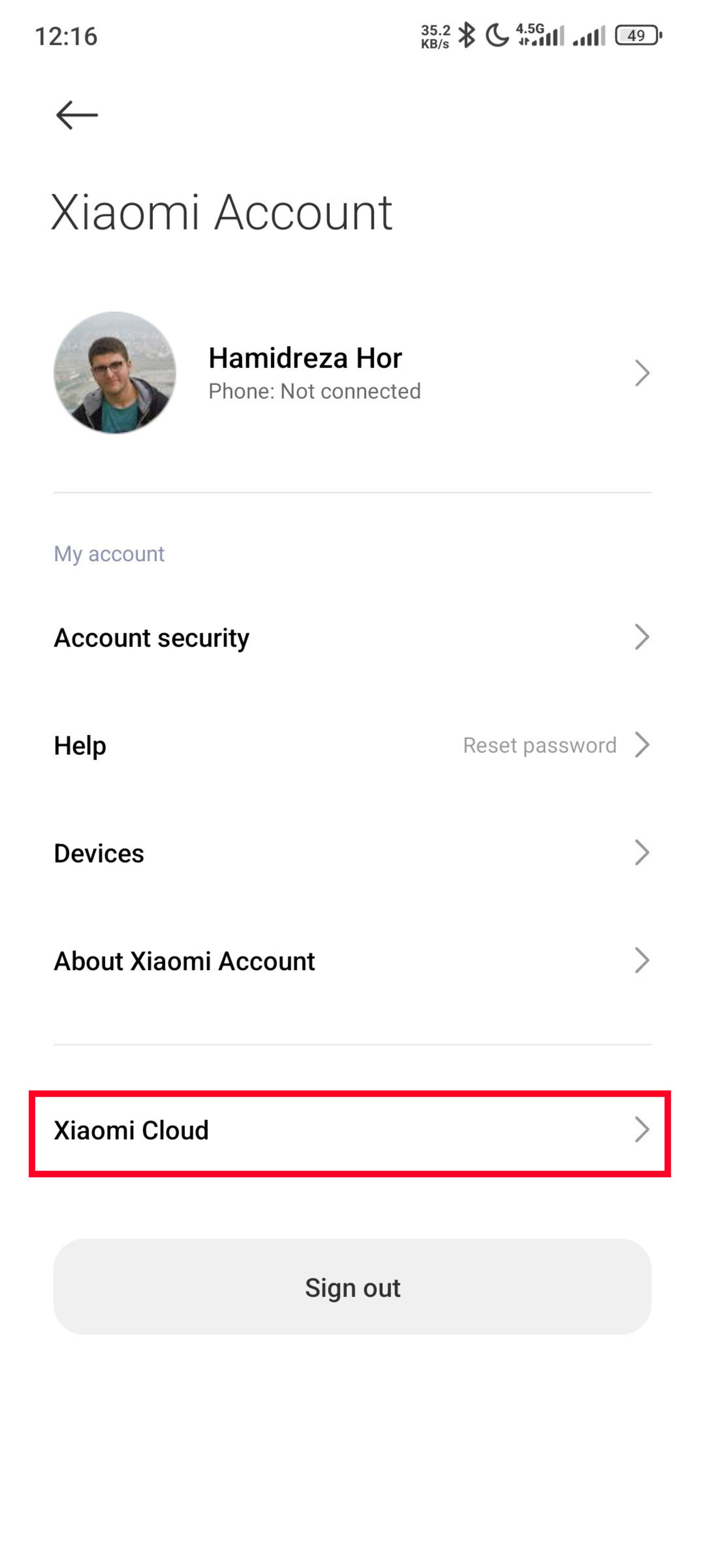 تنظیمات Xiaomi account