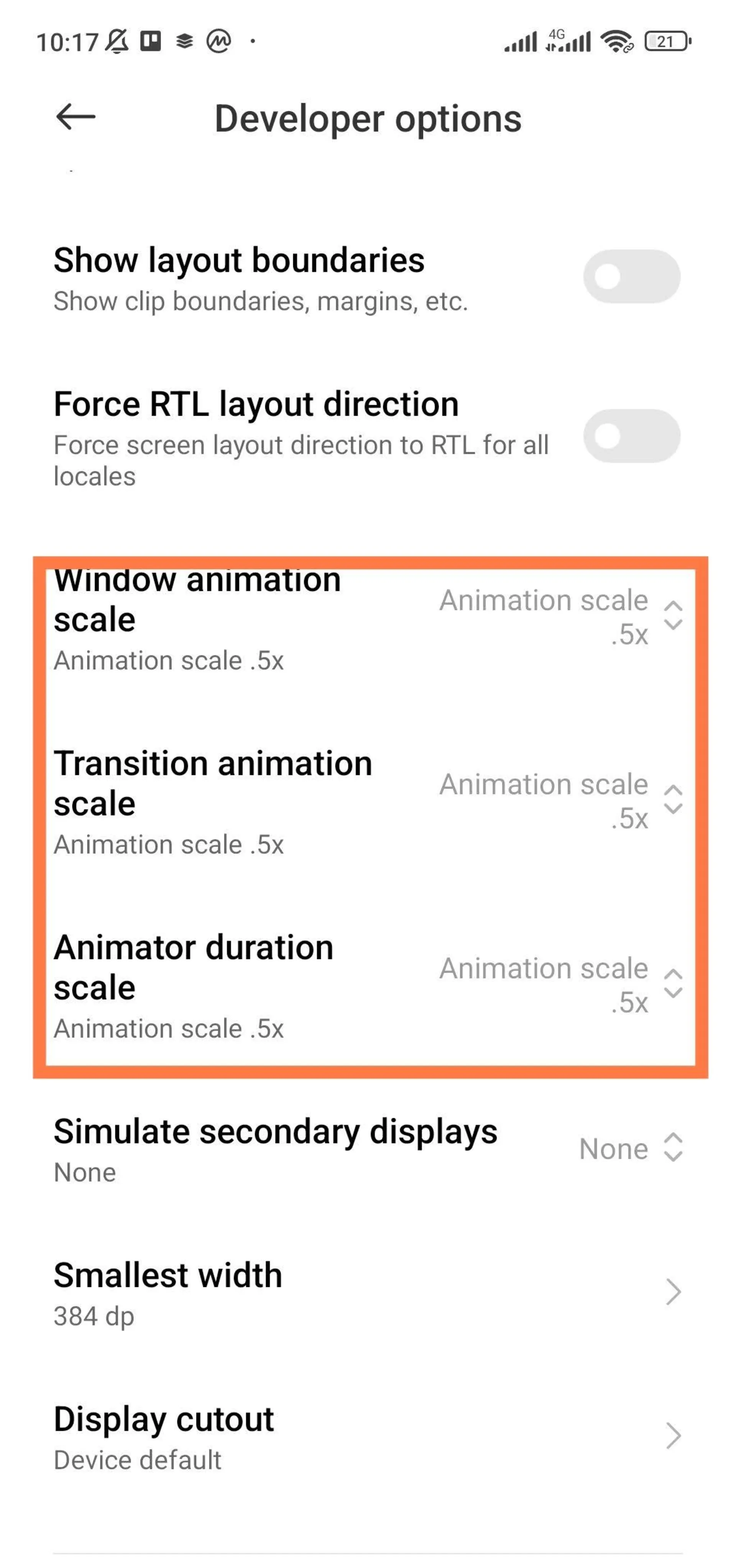 تظیمات سرعت نمایش انیمیشن های رابط کاربری گوشی شیائومی