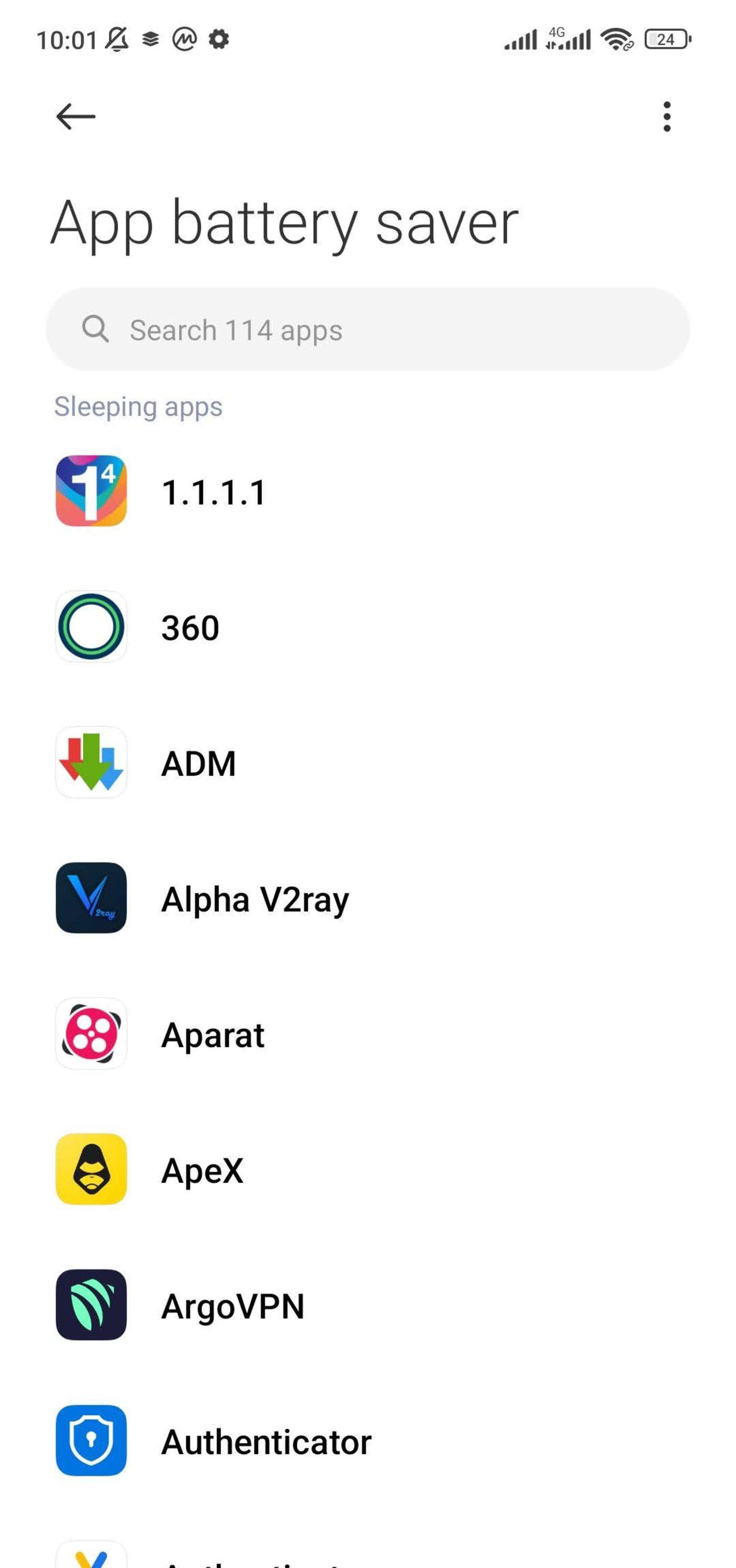 فهرست برنامه ها در قابلیت App background activity گوشی شیائومی