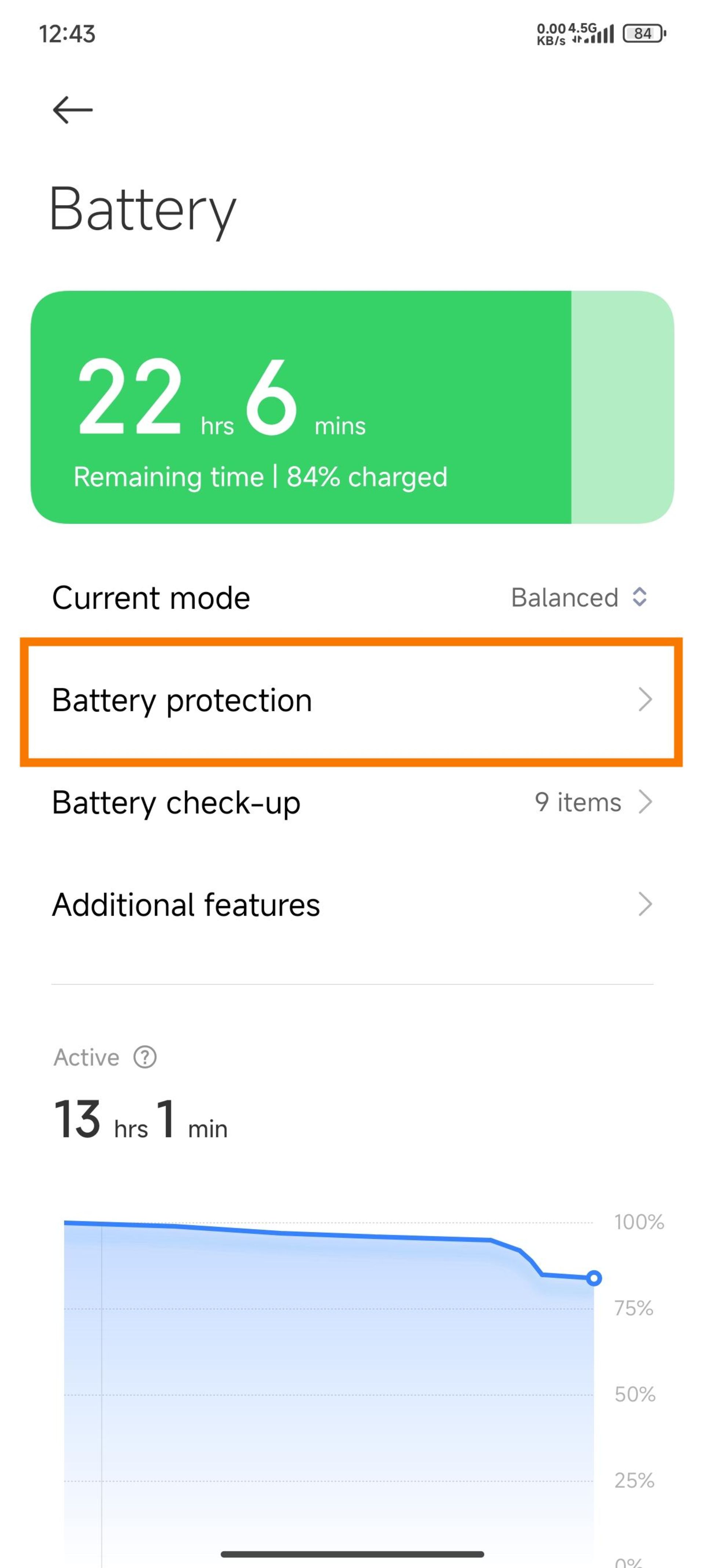 Xiaomi phone battery settings page