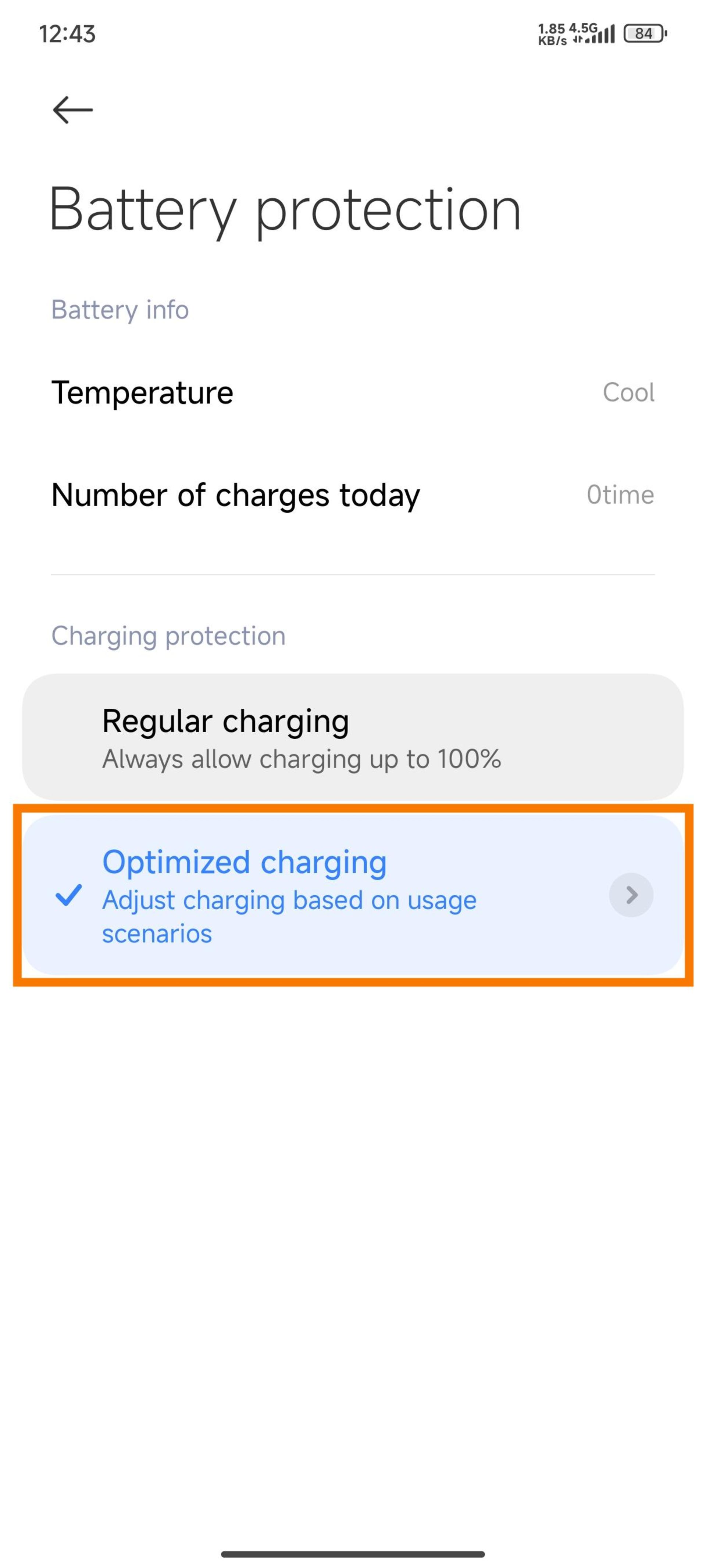 گزینه Nighttime battery protection گوشی شیائومی