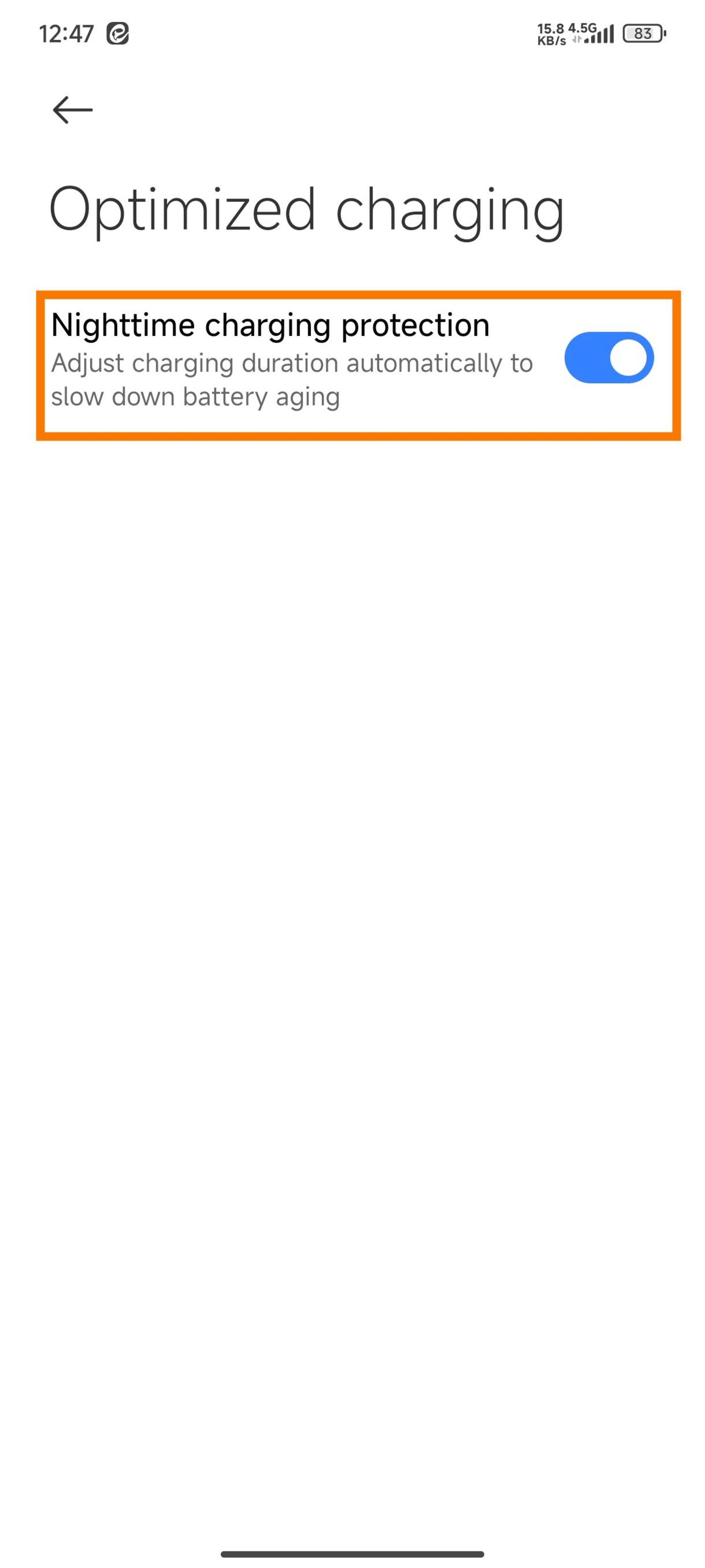 Nighttime battery protection option of Xiaomi phone