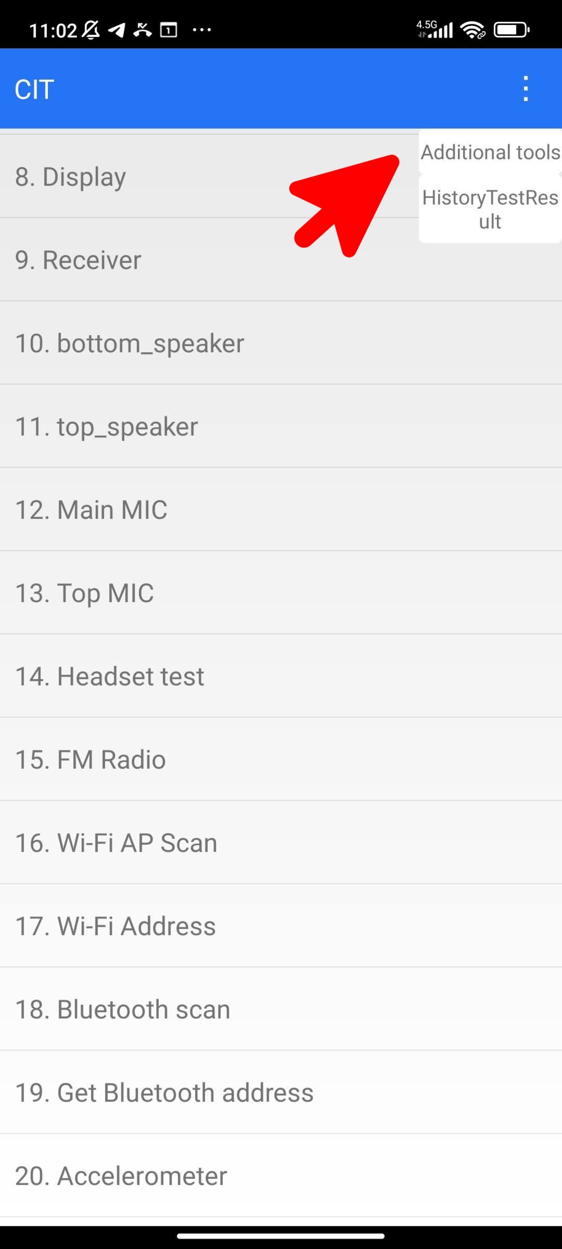 منوی CIT تست سخت افزار شیائومی