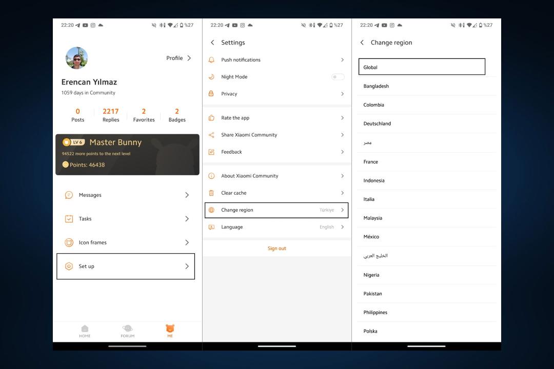تغییر منطقه در اپلیکیشن xiaomi community