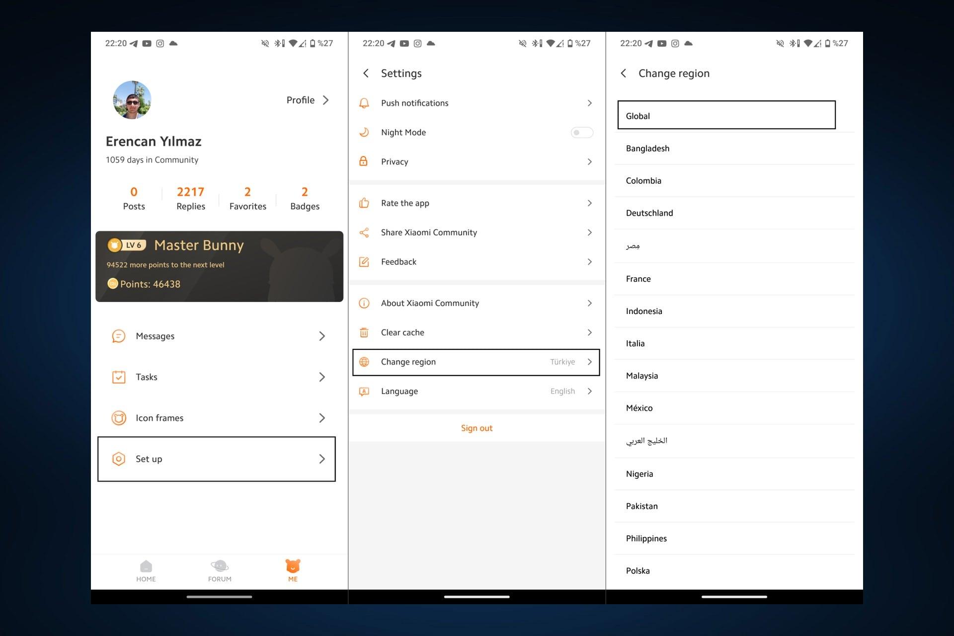تغییر منطقه در اپلیکیشن xiaomi community