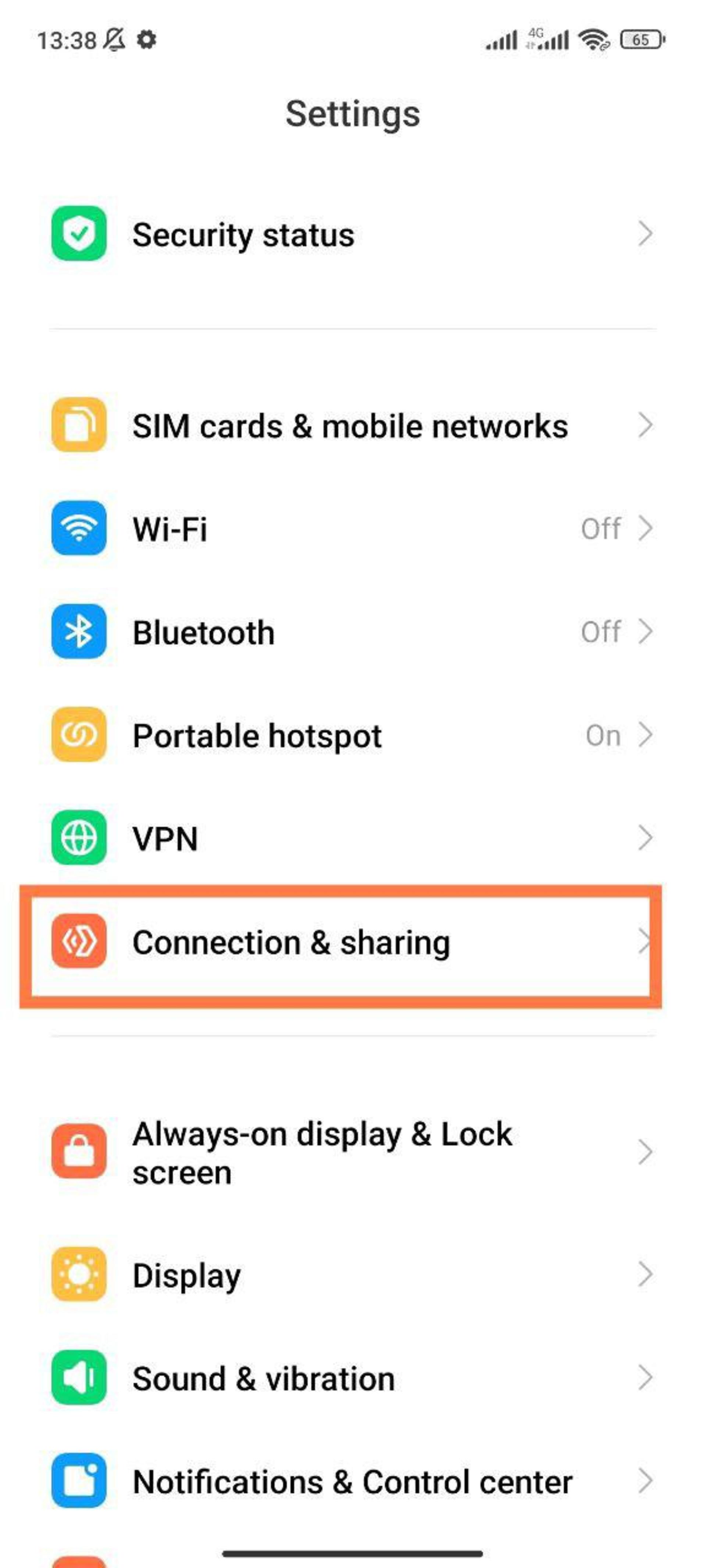 گزینه Connection & sharing گوشی شیائومی