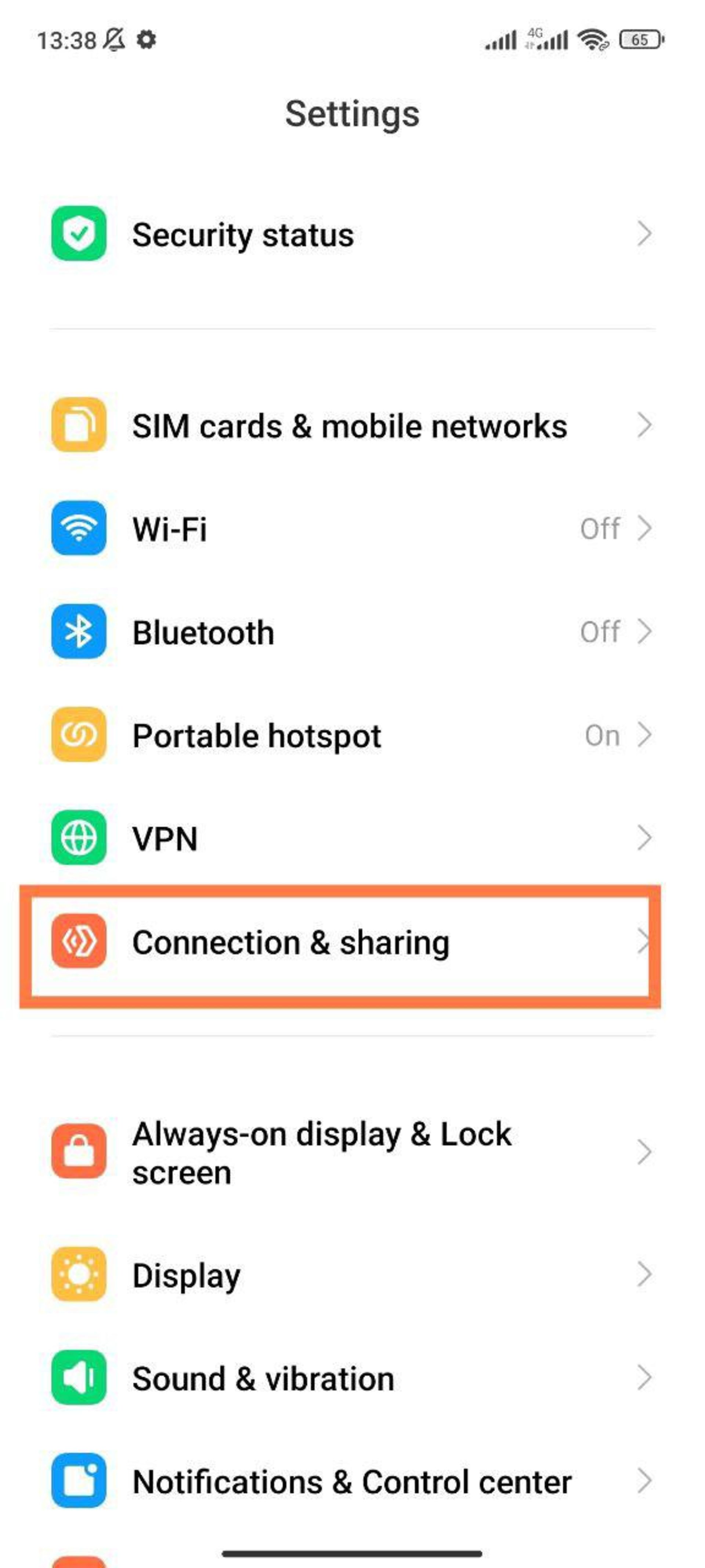 گزینه Connection & sharing گوشی شیائومی