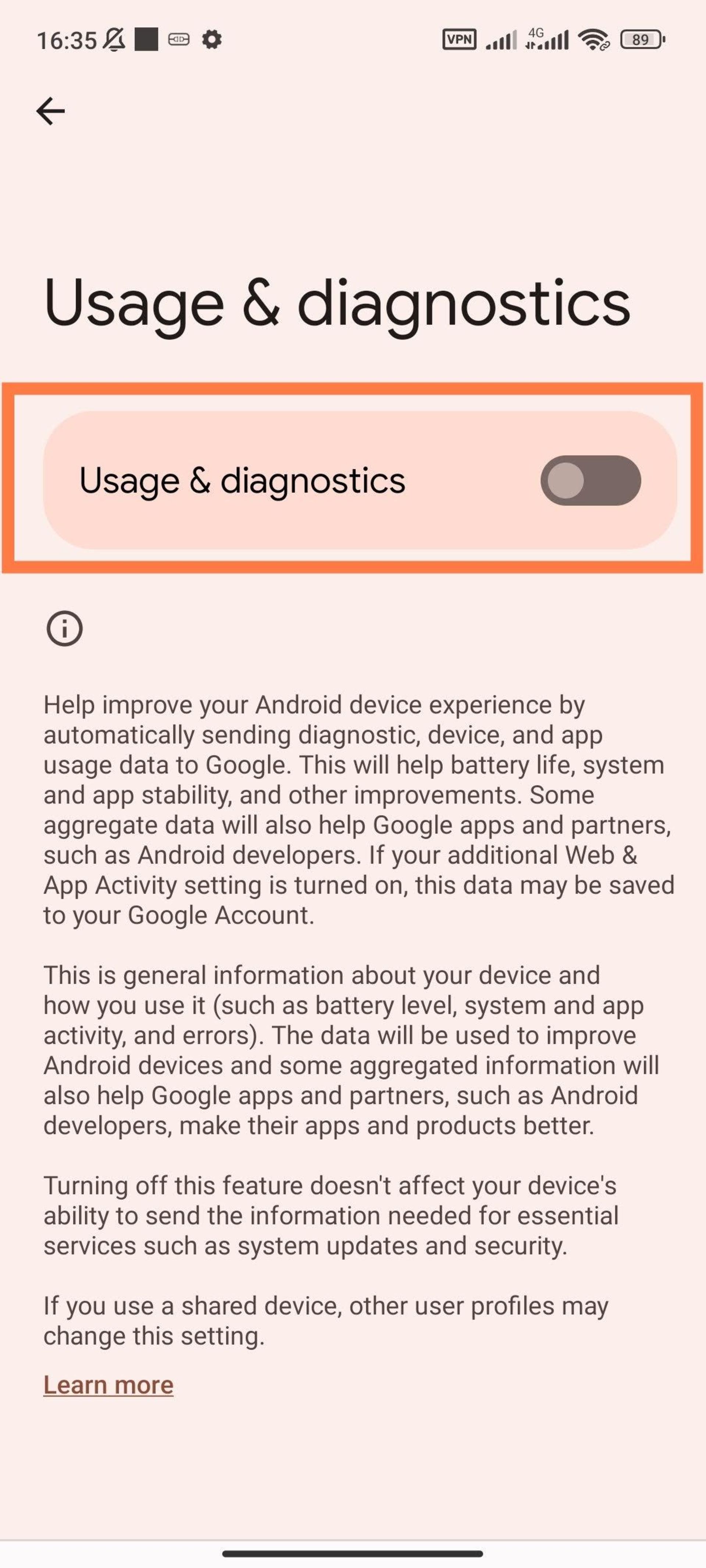 Xiaomi phone Usage & Diagnostics option