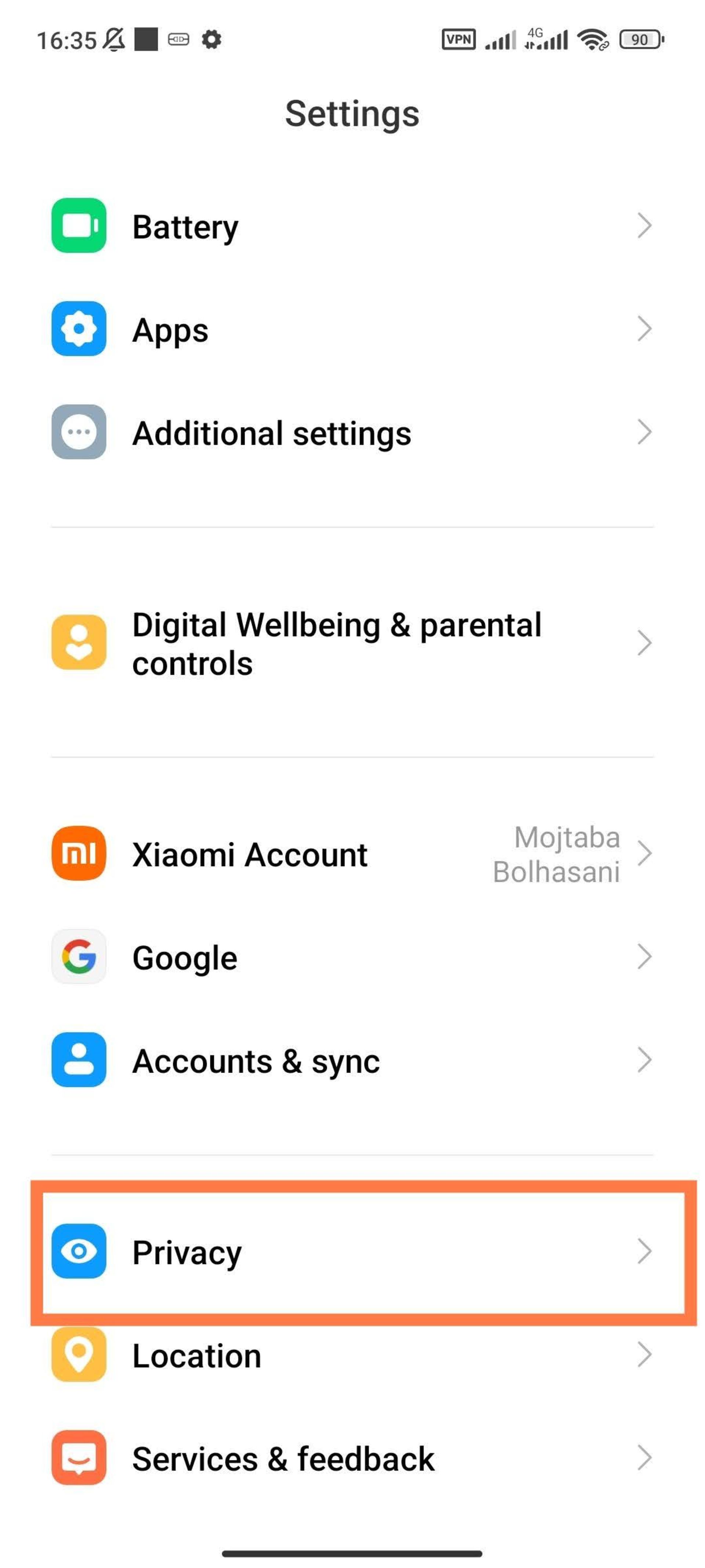 Xiaomi phone settings