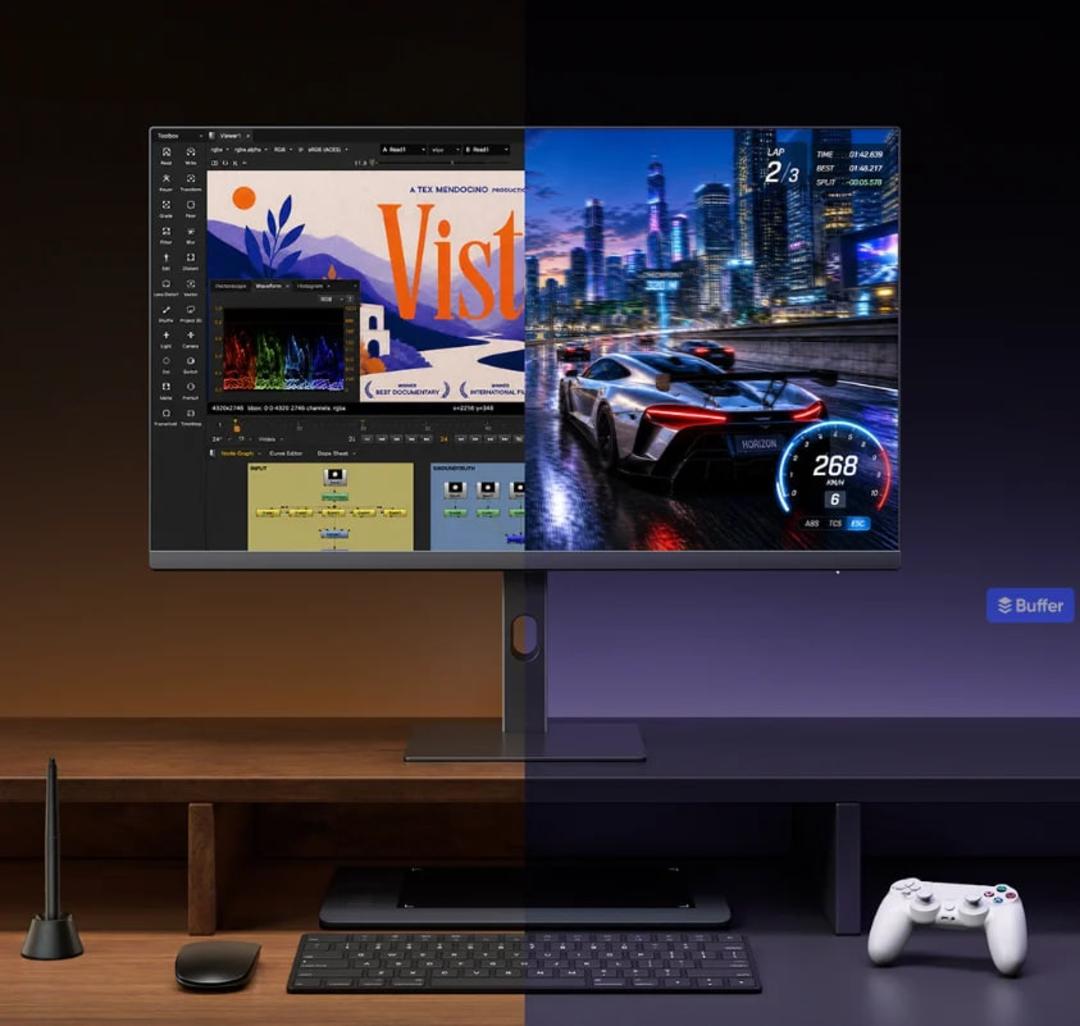 مانیتور شیائومی با نمایش همزمان محیط ویرایش ویدیو و بازی در رزولوشن 4K
