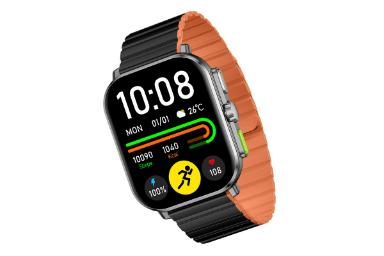 نمای جلوی ساعت هوشمند شیائومی Xiaomi Glorimi GS2 Pro با بند مشکی و نارنجی