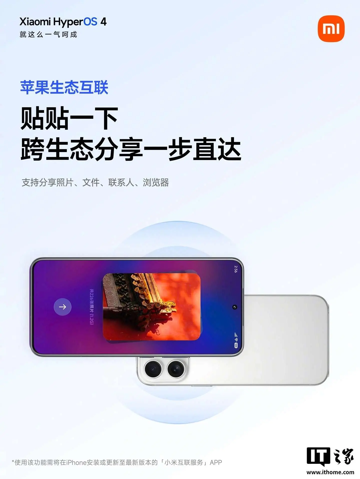 گوشی شیائومی (Xiaomi) در کنار آیفون (iPhone) برای اشتراک‌گذاری داده‌ها