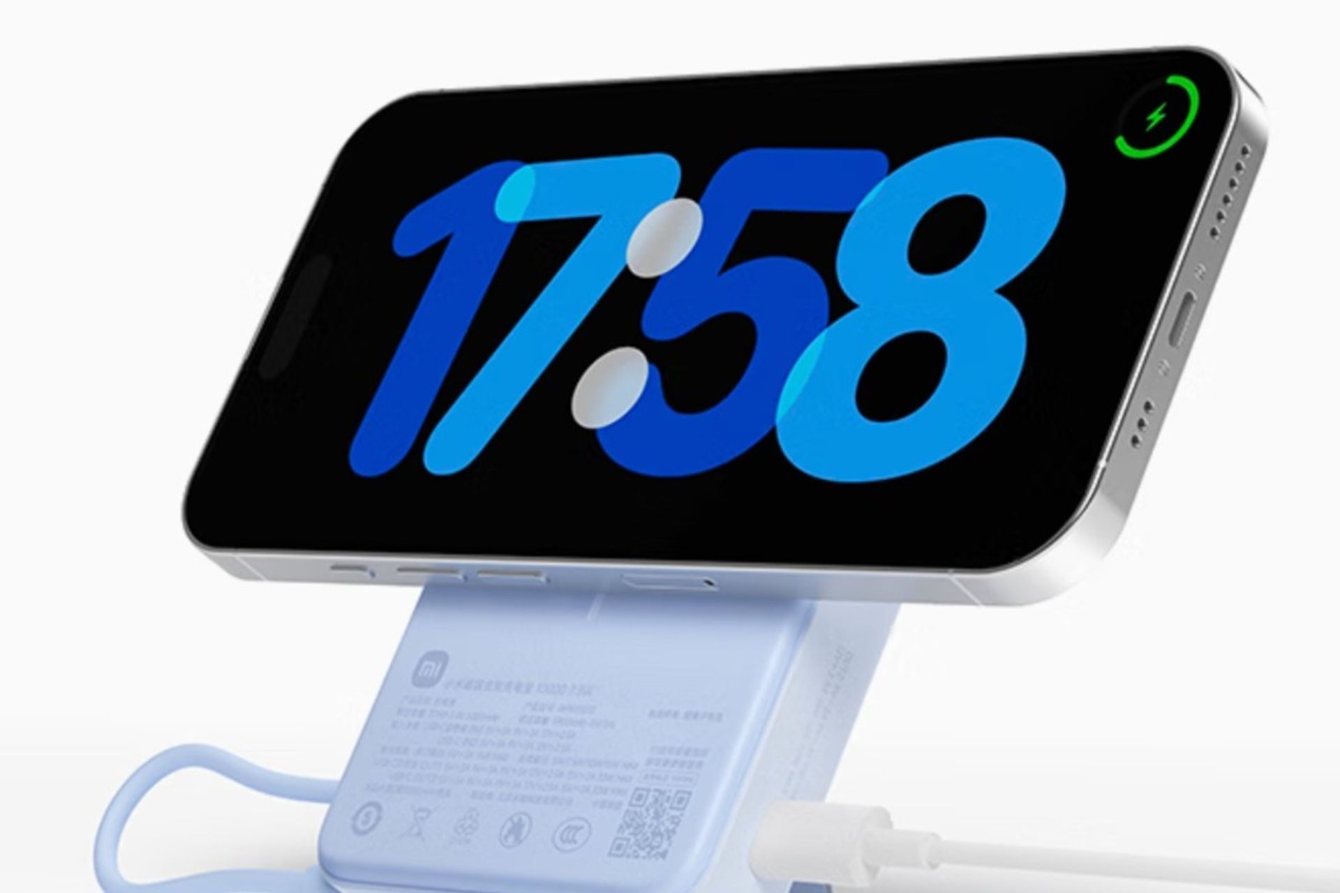 پاوربانک مغناطیسی شیائومی در حال شارژ آیفون