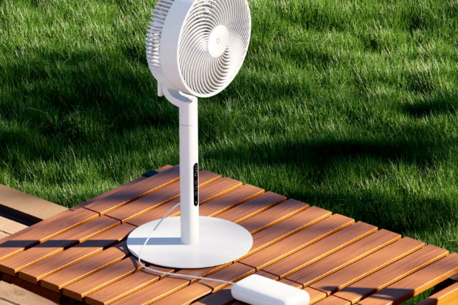 پنکه‌ی Mijia Smart Inverter Circulating Fan Pro شیائومی درحال کار با پاوربانک