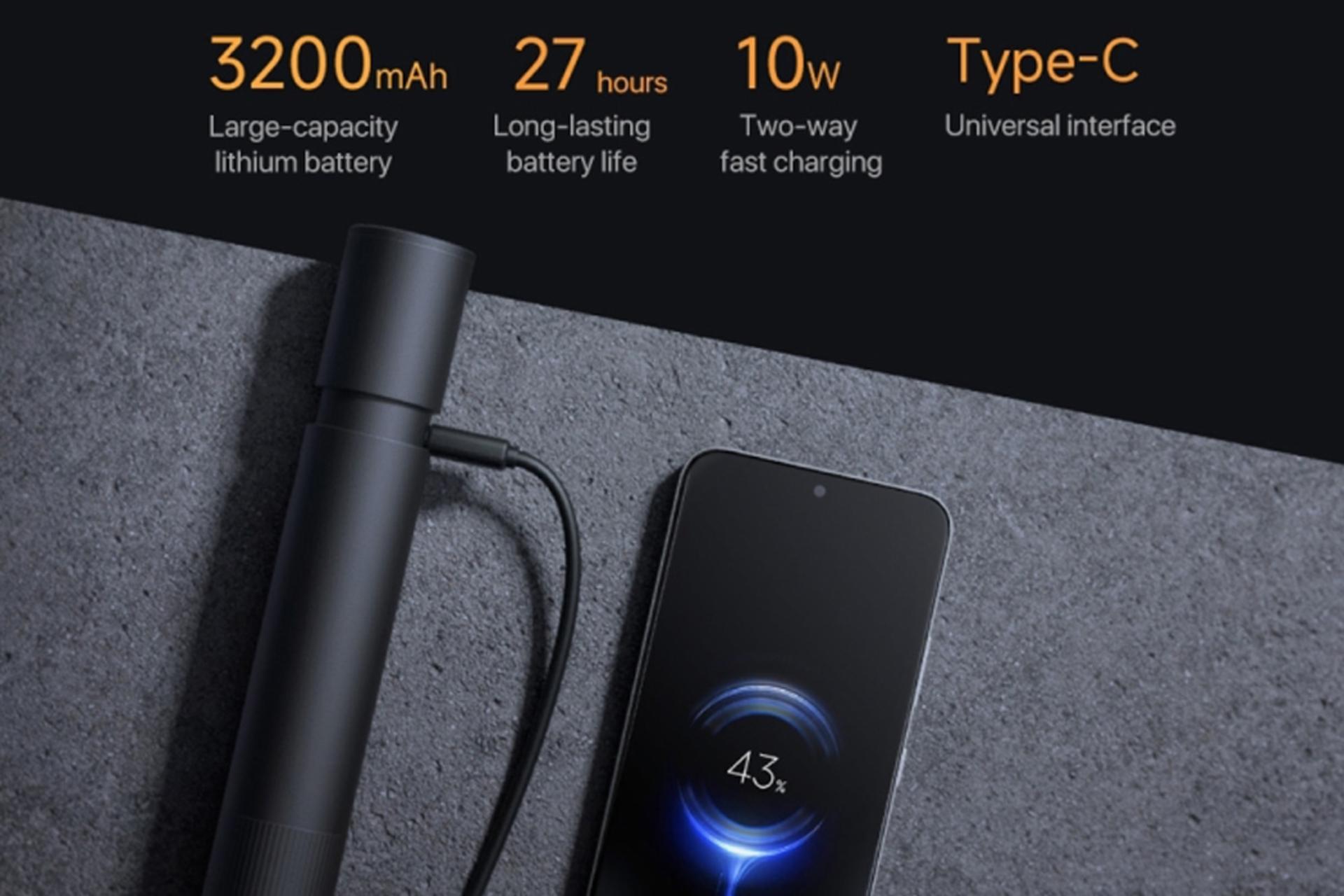 چراغ قوه شیائومی Xiaomi Mijia N613 در حال شارژ
