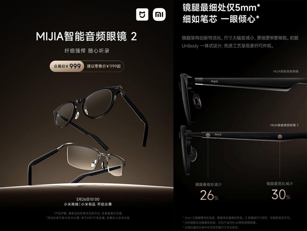 پوستر عینک Xiaomi Mijia Smart Audio Glasses 2 در کنار مشخصات آن