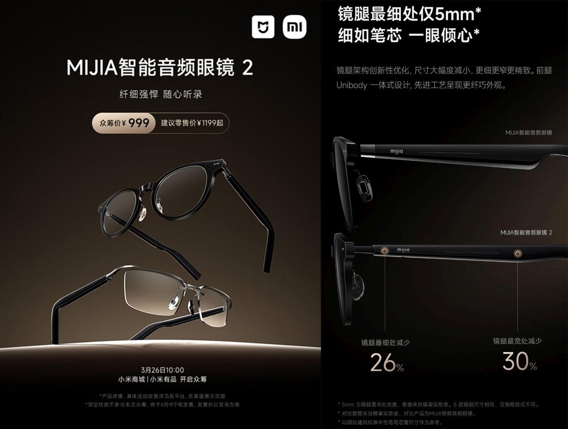 پوستر عینک Xiaomi Mijia Smart Audio Glasses 2 در کنار مشخصات آن