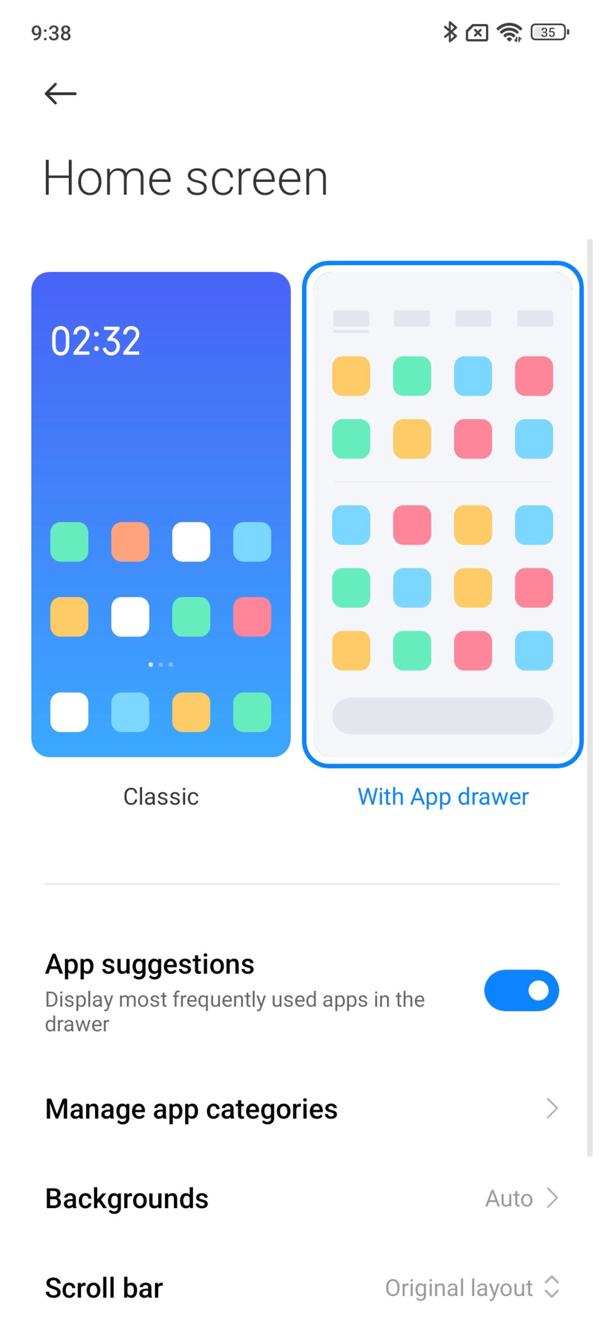 انتخاب چیدمان برنامه‌ها در رابط کاربری MIUI شیائومی