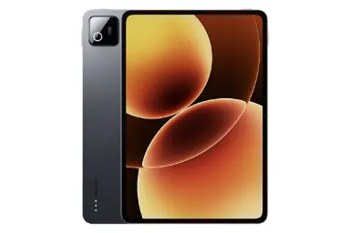 نمای کلی تبلت پد 8 شیائومی / Xiaomi Pad 8 با نمایشگر روشن و نمایش دوربین و لوگوی پنل پشت رنگ مشکی