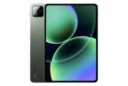 نمای کلی تبلت پد 8 شیائومی / Xiaomi Pad 8 با نمایشگر روشن و نمایش دوربین و لوگوی پنل پشت رنگ سبز