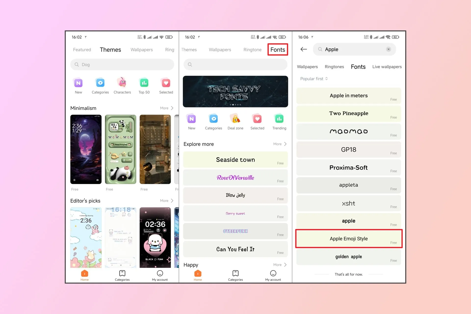 جست‌وجو و انتخاب فونت Apple Emoji در اپلیکیشن Themes شیائومی