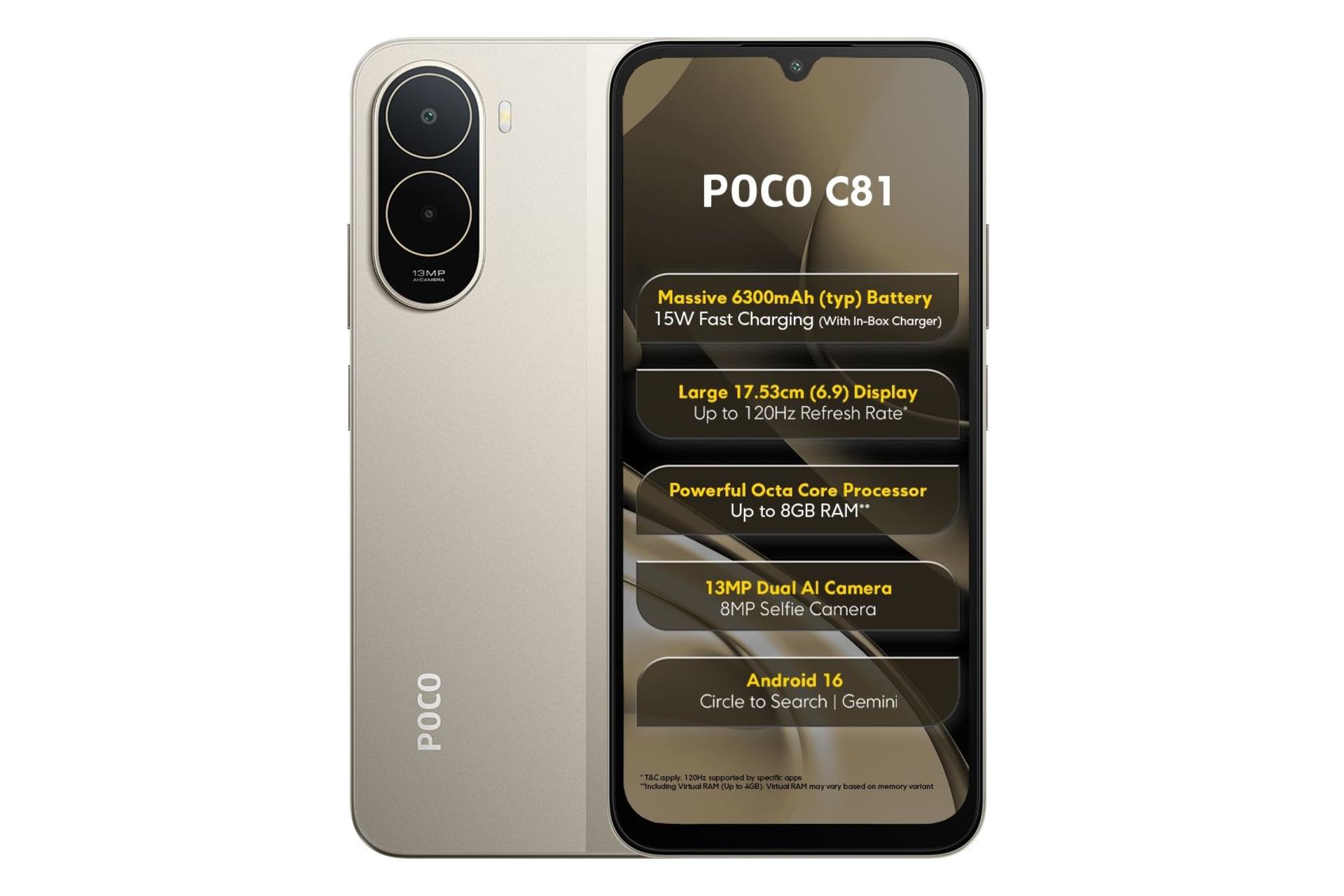 پنل جلو و پشت گوشی موبایل پوکو C81 شیائومی طلایی / Xiaomi Poco C81