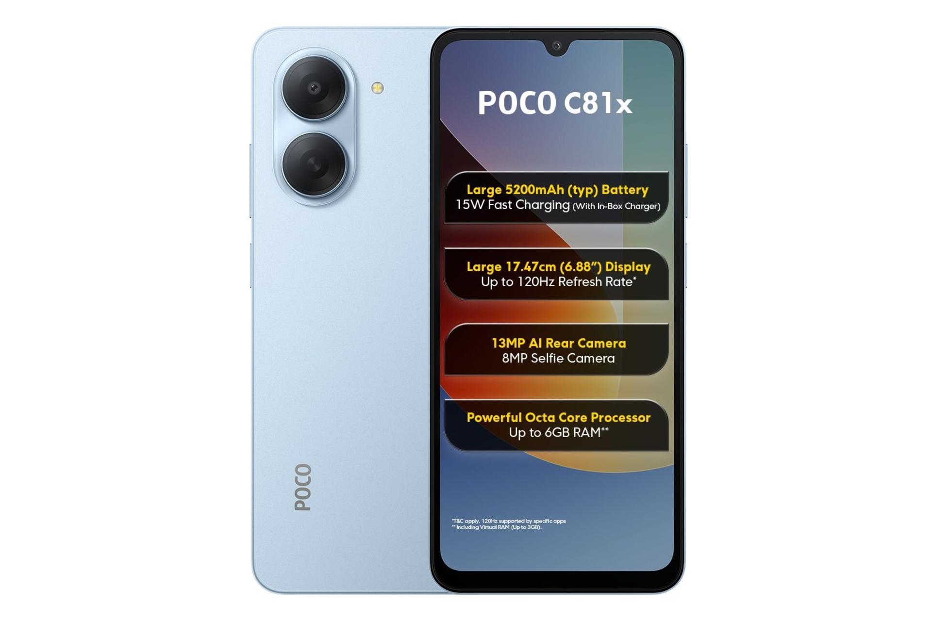 پنل جلو و پشت گوشی موبایل پوکو C81x شیائومی آبی روشن / Xiaomi Poco C81x