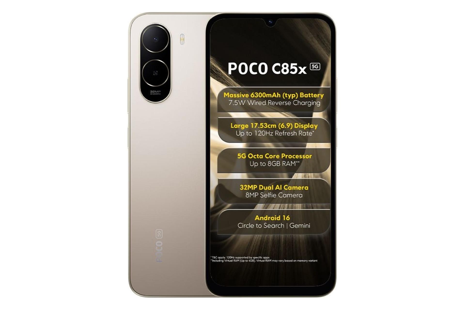پنل جلو و پشت گوشی موبایل پوکو C85x شیائومی طلایی / Xiaomi Poco C85x