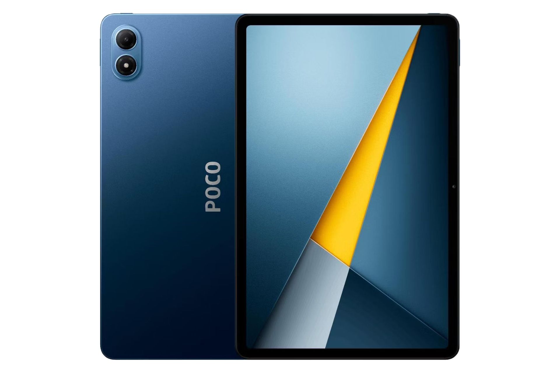 نمای کلی تبلت پوکو پد M1 شیائومی / Xiaomi Poco Pad M1 با نمایشگر روشن و نمایش پنل پشت