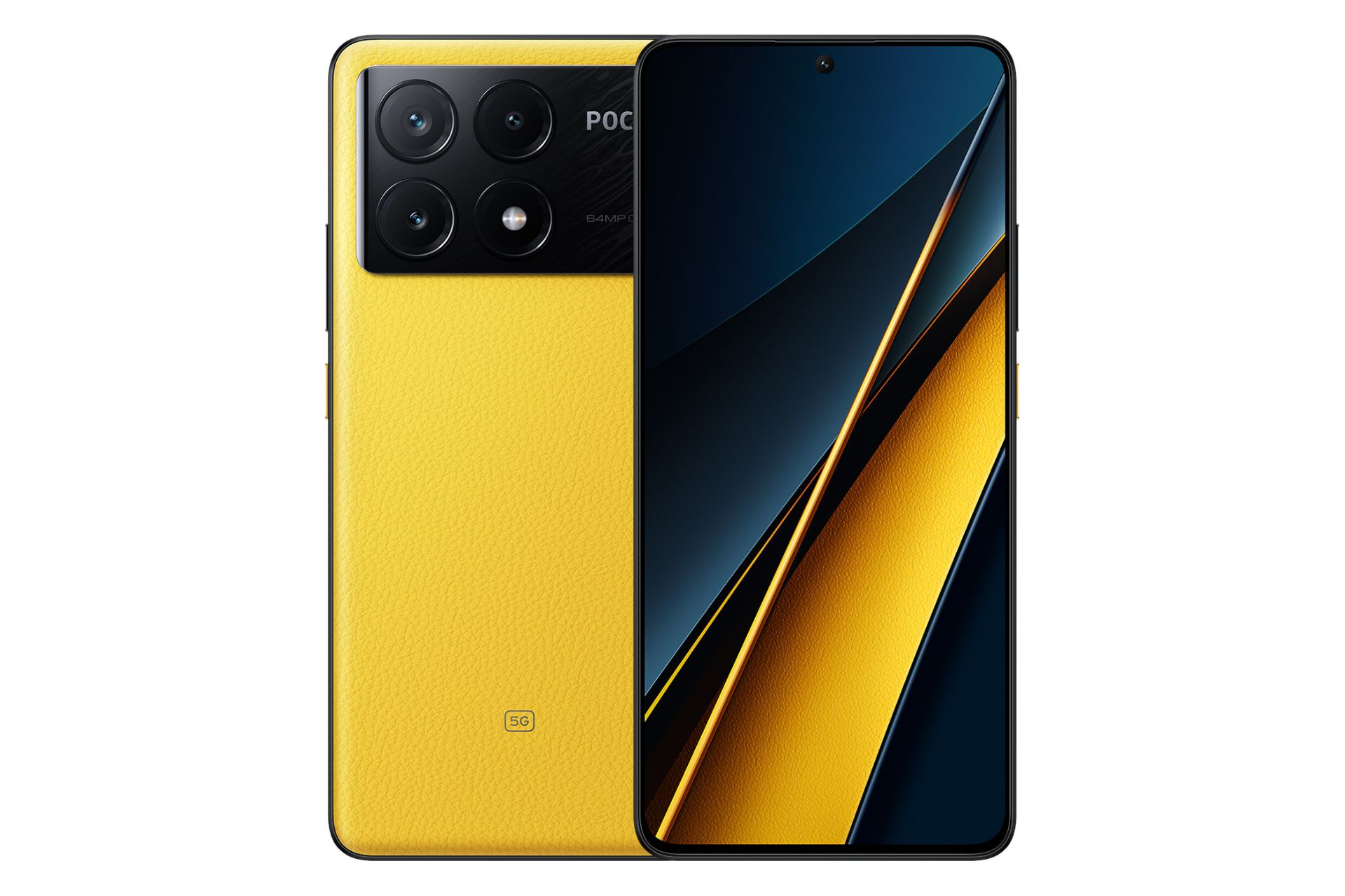 The front and back panel of the yellow Xiaomi Poco X6 Pro mobile phone / Xiaomi Poco X6 Pro