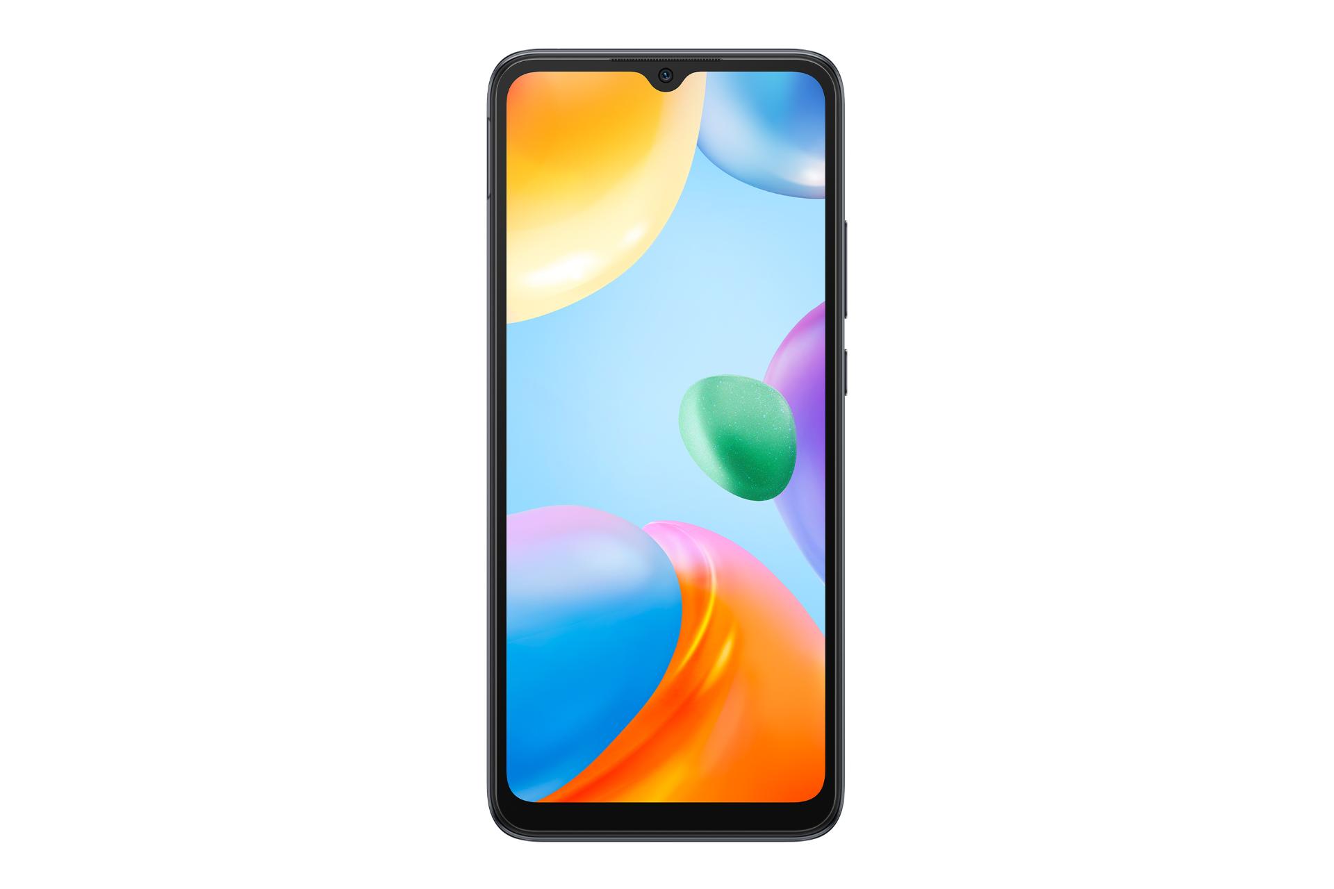 نمای پنل جلوی گوشی موبایل ردمی 10C شیائومی / Xiaomi Redmi 10C با نمایش دوربین سلفی و حاشیه های نمایشگر رنگ خاکستری