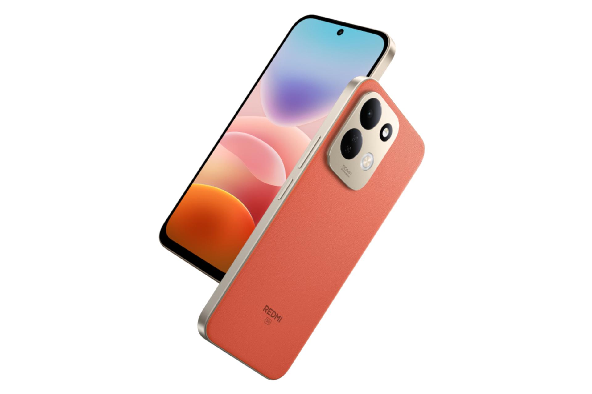 گوشی موبایل ردمی 17 شیائومی 5G نارنجی از نمای کناری / Xiaomi Redmi 17 5G