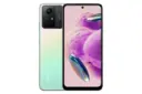 نمای کلی گوشی موبایل ردمی نوت 12S شیائومی / Xiaomi Redmi Note 12S با نمایشگر روشن و نمایش لوگو و دوربین های پنل پشت رنگ سبز