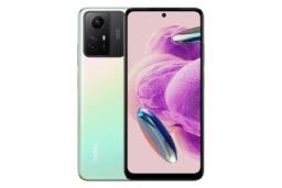 نمای کلی گوشی موبایل ردمی نوت 12S شیائومی / Xiaomi Redmi Note 12S با نمایشگر روشن و نمایش لوگو و دوربین های پنل پشت رنگ سبز