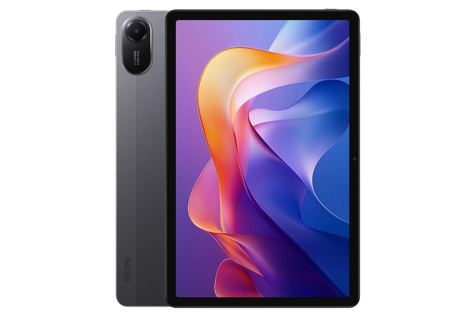 نمای کلی تبلت ردمی پد 2 شیائومی / Xiaomi Redmi Pad 2 با نمایشگر روشن و نمایش لوگو و دوربین پنل پشت