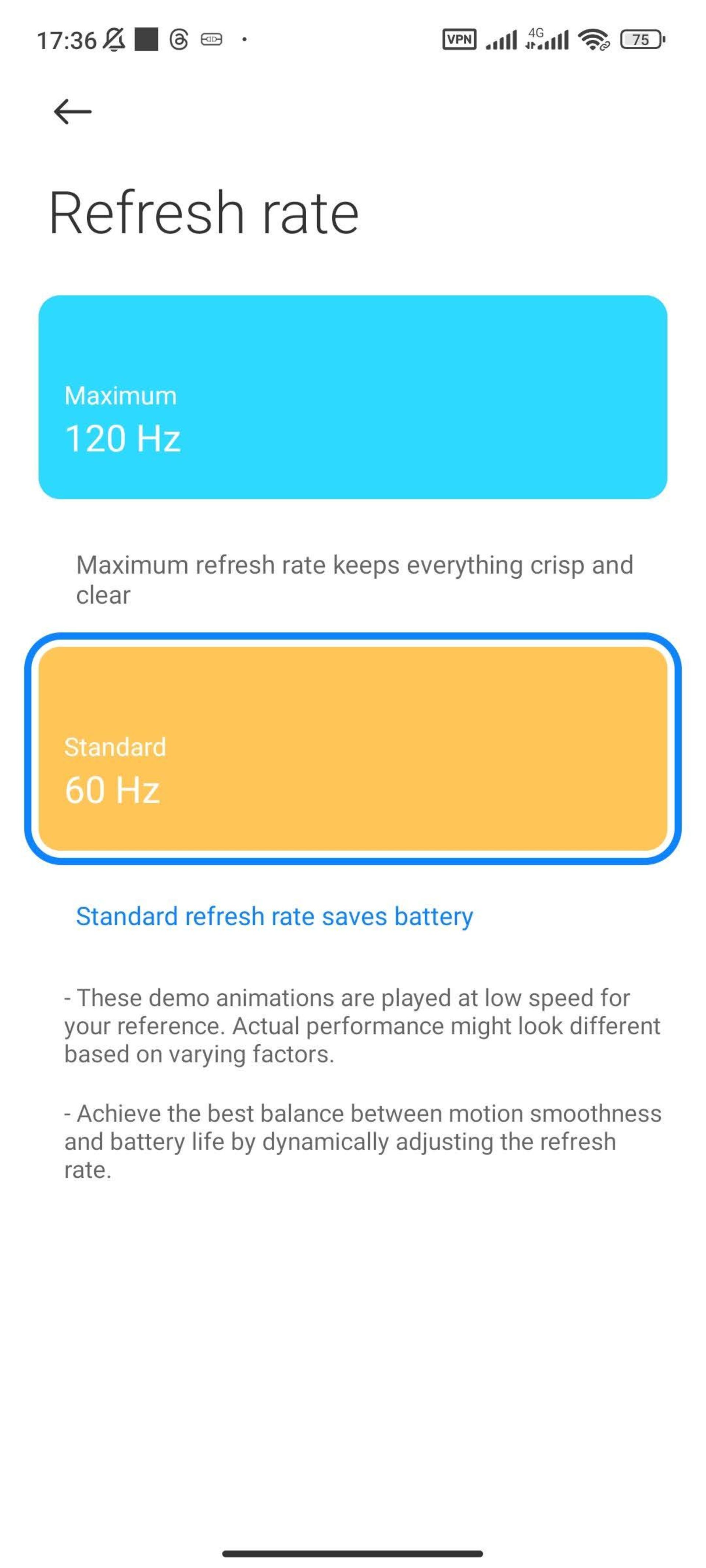 Xiaomi phone refresh rate settings