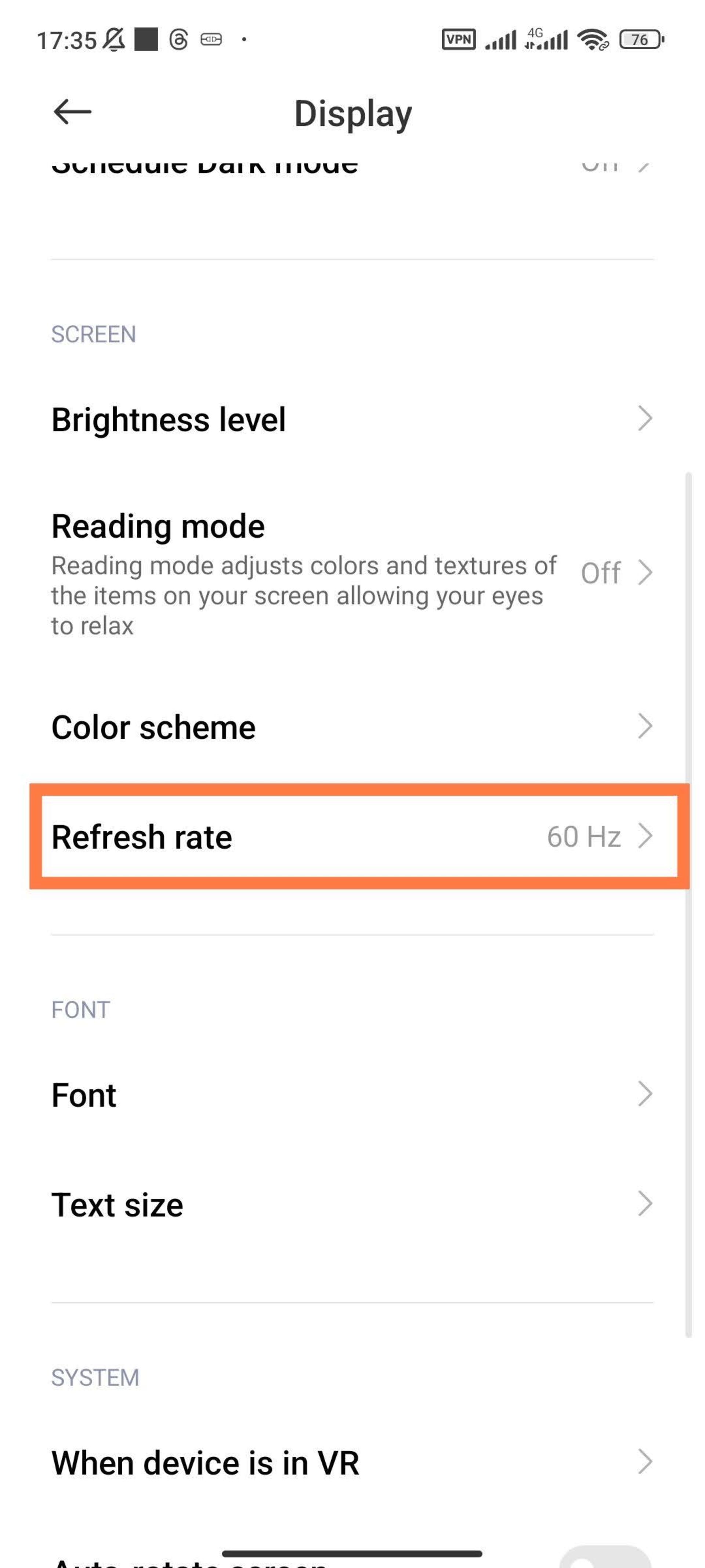 Xiaomi phone refresh rate settings