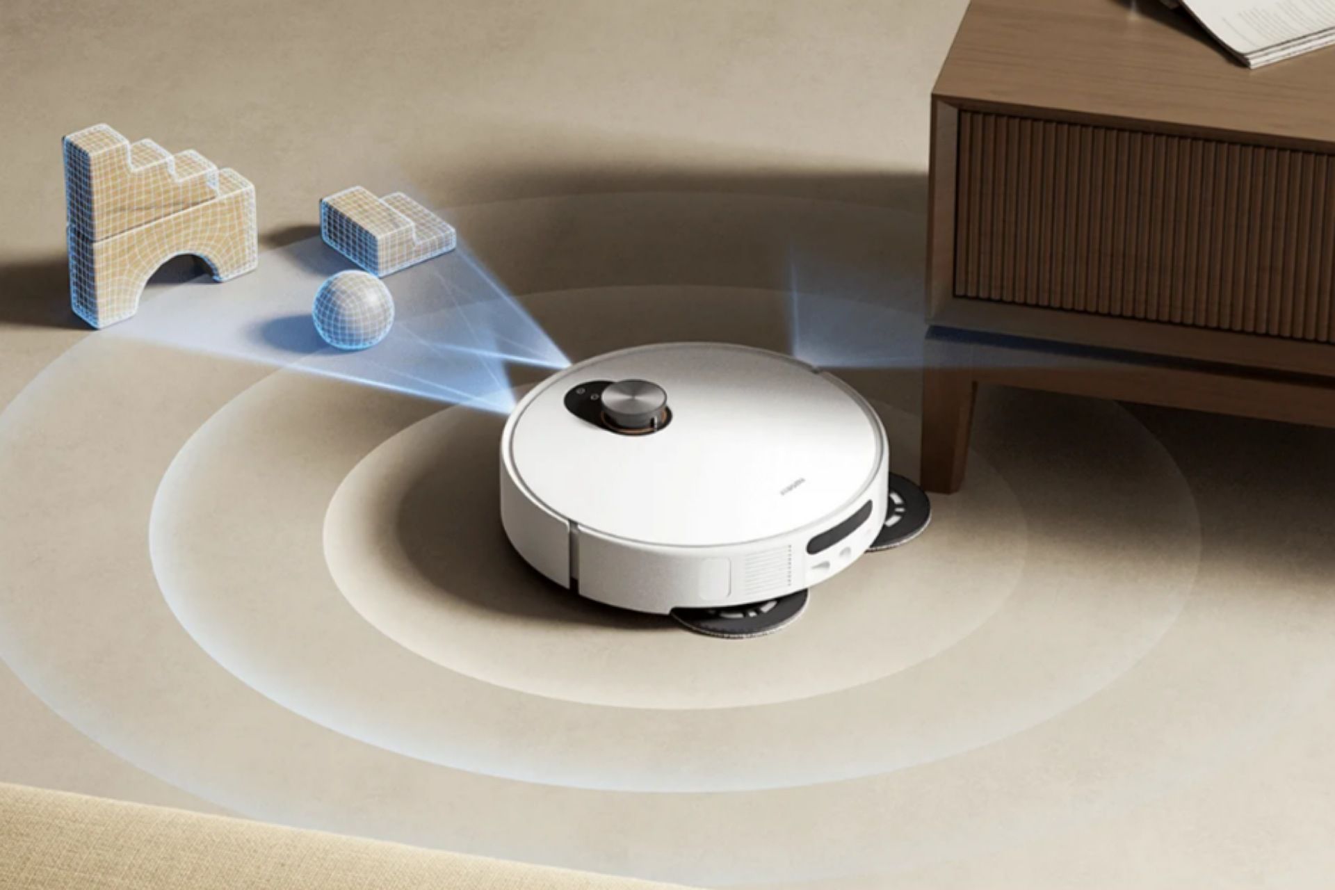 جارو رباتیک Robot Vacuum 5 درحال نظافت و تشخیص موانع