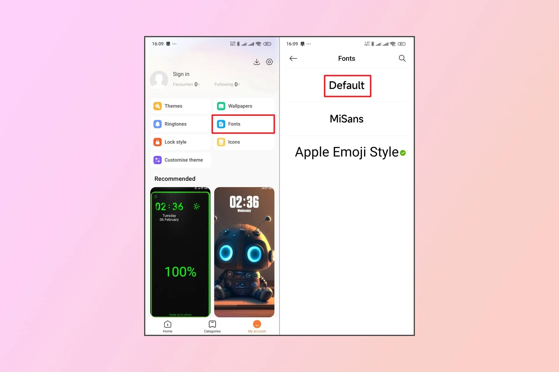 انتخاب فونت پیش‌فرض در اپلیکیشن Themes شیائومی
